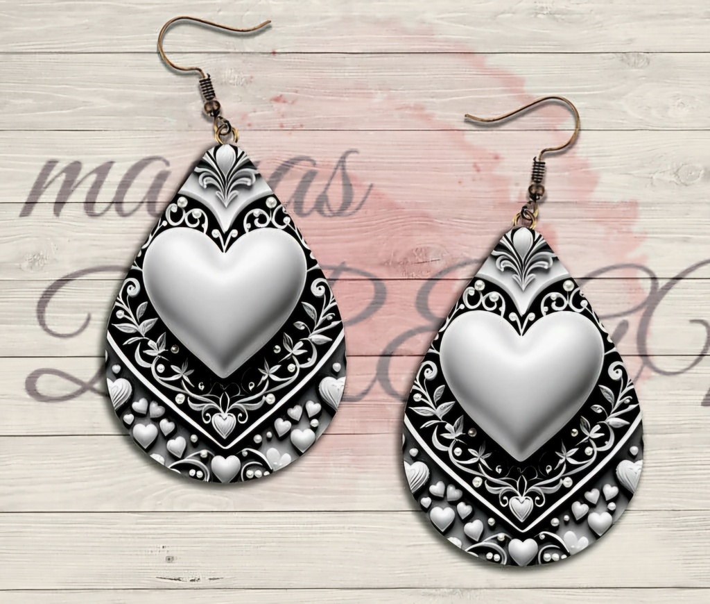 Boucles d'oreilles "Coeur noir et blanc"