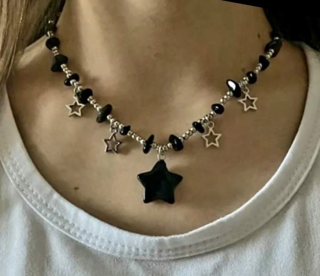 Collier étoile protectrice obsidienne noire