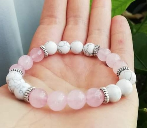 Bracelet "anti-stress" quartz rose & howlite