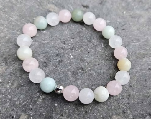 Bracelet "multifonction" quartz rose, agate blanche & labradorite